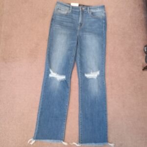 NWTJudy Blue Size 13x31 Straight Fit  Distressed High Rise Jeans Fringe Bottom
